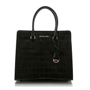 Michael Kors Black Croc Embossed Leather Dillon Tote Crossbody Shoulder Bag